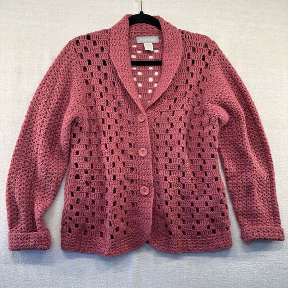 Modern Soul Crochet Cardigan Sweater Women XS Open-Knit Pink Boho Cottage Y2K - Picture 1 of 10